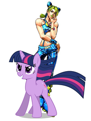 Size: 480x640 | Tagged: safe, twilight sparkle, pony, unicorn, g4, japanese, jojo's bizarre adventure, jolyne cujoh, miyuki sawashiro, unicorn twilight, voice actor joke