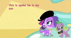 Size: 595x321 | Tagged: editor needed, safe, spike, dog, equestria girls, g4, bowtie, comic sans, crossover, littlest pet shop, out of context, spike the dog, zoe trent