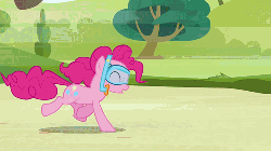 Size: 500x281 | Tagged: safe, screencap, pinkie pie, earth pony, pony, g4, season 3, too many pinkie pies, animated, blowing, female, floaty, goggles, jumping, mare, pool toy, rubber duck, snorkel, solo, splash, splashing, swimming, wet mane
