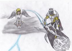 Size: 1024x729 | Tagged: safe, derpy hooves, human, g4, bionicle, cloud, cloudy, crossover, humanized, ignika, lego