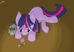 Size: 496x350 | Tagged: safe, smarty pants, twilight sparkle, g4, female, filly, magic, pebbles, solo, tongue out