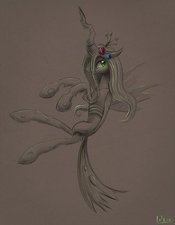 Size: 918x1180 | Tagged: dead source, safe, artist:polkin, queen chrysalis, changeling, g4, female, solo
