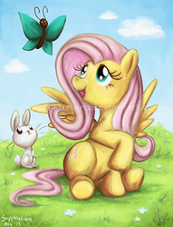 Size: 900x1181 | Tagged: safe, artist:sapphireluna, angel bunny, fluttershy, butterfly, g4