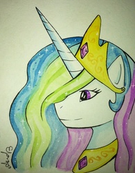 Size: 1502x1925 | Tagged: safe, artist:imandarr, princess celestia, g4, female, simple background, solo, traditional art