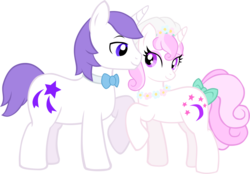 Size: 2379x1652 | Tagged: safe, artist:ludiculouspegasus, baby moondancer, glory, moondancer (g1), pony, unicorn, g1, g4, duo, female, g1 to g4, generation leap, half r63 shipping, male, mare, married, married couple, newlywed, rule 63, ship:glorydancer, shipping, simple background, stallion, transparent background, wedding, wedding prance
