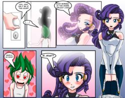 Size: 997x784 | Tagged: safe, artist:mauroz, edit, rarity, spike, human, comic:la magia de la amistad, g4, comic, context is for the weak, cropped, female, humanized, male, ship:sparity, shipping, straight