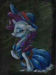 Size: 853x1143 | Tagged: safe, artist:394vikingpinkiepie, rarity, g4, clothes, dress, hat, traditional art