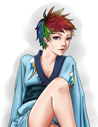 Size: 2620x3412 | Tagged: safe, artist:forgotten-wings, rainbow dash, human, g4, humanized, kimono (clothing)