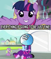 Size: 648x740 | Tagged: safe, edit, edited screencap, screencap, spike, twilight sparkle, dog, equestria girls, g4, my little pony equestria girls, everything is going to be ok, i lied, meme, spike the dog, twilight sparkle (alicorn)