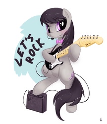Size: 1792x2070 | Tagged: safe, artist:hieronymuswhite, octavia melody, g4, bipedal, electric guitar, female, guitar, microphone, musical instrument, rock (music), rocktavia, simple background, solo, speaker