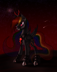 Size: 1186x1500 | Tagged: safe, artist:myhysteria, rainbow dash, g4, corrupted, evil, fangs, nightmare rainbow dash, nightmarified