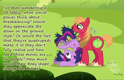 Size: 765x494 | Tagged: safe, edit, edited screencap, screencap, big macintosh, twilight sparkle, earth pony, pony, g4, lesson zero, breakdancing, bucket, butt, hub logo, insane pony thread, male, messy mane, out of context, plot, stallion, tumblr, upside down