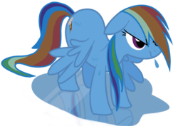 Size: 778x550 | Tagged: safe, artist:jaelachan, rainbow dash, pegasus, pony, g4, angry, female, puddle, simple background, solo, spread wings, transparent background, water, wet, wet mane