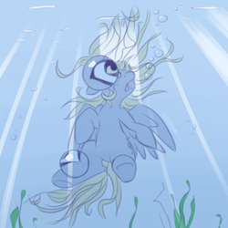 Size: 1500x1500 | Tagged: safe, artist:eshredder, derpy hooves, pegasus, pony, g4, bubble, female, mare, solo, underwater
