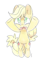 Size: 400x500 | Tagged: safe, artist:30clock, applejack, g4, crying, female, pixiv, simple background, solo