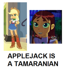 Size: 375x402 | Tagged: safe, applejack, human, equestria girls, g4, comparison, eqg promo pose set, starfire, teen titans