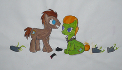 Size: 1083x629 | Tagged: safe, artist:punksweet, doctor whooves, time turner, oc, g4, the rani, traditional art