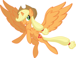 Size: 2479x1885 | Tagged: safe, artist:utahraptorz-poniez, applejack, alicorn, pony, g4, alicornified, applecorn, female, flying, mare, race swap, simple background, solo, spread wings, transparent background, wings