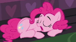 Size: 420x236 | Tagged: safe, screencap, pinkie pie, earth pony, pony, g4, mmmystery on the friendship express, season 2, animated, behaving like a dog, cute, daaaaaaaaaaaw, diapinkes, eyes closed, female, gif, hnnng, horses doing horse things, lidded eyes, mare, prone, puppy pie, scratching, sleeping, smiling, snoring, solo