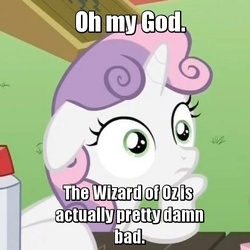 Size: 500x500 | Tagged: safe, edit, edited screencap, screencap, sweetie belle, g4, ponyville confidential, sudden clarity sweetie belle, the book is better, the wizard of oz