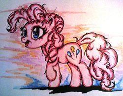 Size: 1699x1316 | Tagged: safe, artist:tomek2289, pinkie pie, earth pony, pony, g4, female, mare, open mouth, raised hoof, solo, traditional art