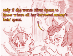 Size: 792x612 | Tagged: safe, artist:jaxonian, apple bloom, diamond tiara, earth pony, pony, ask fapplebloom, g4, blushing, female, filly, foal, implied foalcon