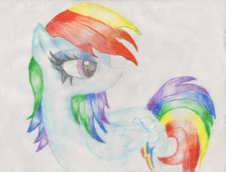 Size: 1195x915 | Tagged: safe, artist:artdash, rainbow dash, pegasus, pony, g4, female, mare, simple background, solo, traditional art, white background