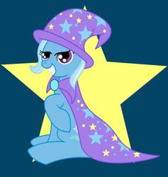 Size: 1944x2050 | Tagged: safe, artist:poppi379, trixie, g4, cape, clothes, grin, hat, smiling, stars, trixie's cape, trixie's hat