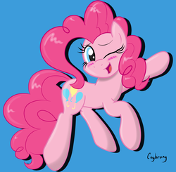 Size: 1972x1936 | Tagged: safe, artist:thebrokencog, pinkie pie, earth pony, pony, g4, blue background, blushing, female, mare, one eye closed, open mouth, simple background, solo