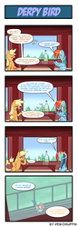 Size: 660x1914 | Tagged: safe, artist:reikomuffin, applejack, rainbow dash, earth pony, pegasus, pony, g4, 4koma, blushing, cider, comic, derp, drunk, drunk aj, drunker dash, hatless, missing accessory