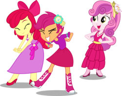 Size: 6791x5361 | Tagged: safe, artist:vector-brony, apple bloom, scootaloo, sweetie belle, equestria girls, g4, my little pony equestria girls, absurd resolution, accessory, background removed, boots, clothes, cutie mark crusaders, dancing, dress, fall formal outfits, hair accessory, shoes, simple background, transparent background, vector