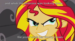 Size: 816x452 | Tagged: safe, edit, edited screencap, screencap, sunset shimmer, equestria girls, g4, my little pony equestria girls, american pie, don mclean, female, image macro, lyrics, solo, song reference