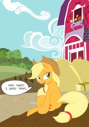 Size: 1536x2194 | Tagged: safe, artist:joey darkmeat, applejack, earth pony, pony, g4, brokeback mountain, female, looking back, sitting, solo