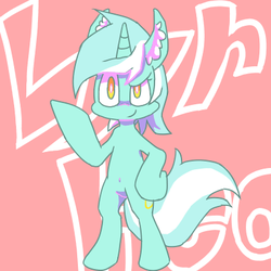 Size: 400x400 | Tagged: safe, artist:30clock, lyra heartstrings, pony, unicorn, g4, belly button, bipedal, ear fluff, female, pixiv, smiling, solo