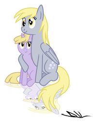 Size: 2420x3148 | Tagged: safe, artist:sintakhra, derpy hooves, dinky hooves, pegasus, pony, g4, equestria's best mother, female, mare, reflection