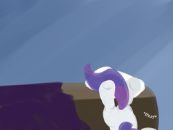 Size: 1280x960 | Tagged: safe, artist:dtcx97, rarity, pony, unicorn, g4, bed, falling, female, filly, filly rarity, onomatopoeia, pillow, solo, sound effects, theponyvillediaries, upside down, younger