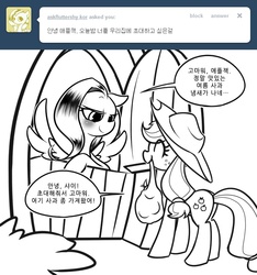 Size: 658x702 | Tagged: safe, applejack, fluttershy, g4, applejack-kor, korean, tumblr