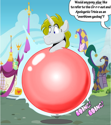 Size: 944x1069 | Tagged: dead source, safe, artist:calbeck, oc, oc only, inflatable pony, balloon, inflatable, inflation, male, space hopper, transformation
