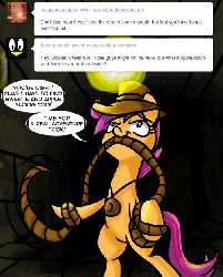 Size: 500x622 | Tagged: safe, scootaloo, pony, scootalootheadventurer, g4, animated, bipedal, female, hat, rope, solo, tumblr
