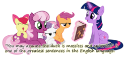 Size: 900x405 | Tagged: safe, apple bloom, cheerilee, scootaloo, sweetie belle, twilight sparkle, duck, earth pony, pegasus, pony, unicorn, g4, book, bored, cutie mark crusaders, english, female, filly, foal, frown, insane pony thread, lying down, magic, mare, math, prone, science, simple background, telekinesis, transparent background, tumblr, unicorn twilight, yawn