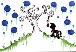 Size: 2440x1655 | Tagged: safe, artist:inky-draws, applejack, g4, abstract, silhouette, traditional art