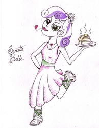 Size: 1548x1994 | Tagged: safe, artist:inky-draws, sweetie belle, equestria girls, g4, food, pancakes, solo