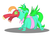 Size: 1024x731 | Tagged: safe, artist:irateliterate, big macintosh, oc, changeling, g4, big belly, canon x oc, fetish, glasses, green changeling, head first, impossibly large belly, oral vore, same size vore, vore