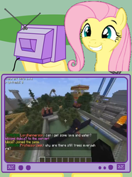 Size: 564x760 | Tagged: safe, fluttershy, g4, exploitable meme, fluttertree, griefing, minecraft, team avolition, tv meme