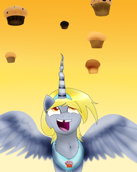 Size: 1198x1503 | Tagged: safe, artist:b1uem00n, derpy hooves, alicorn, pony, g4, alicornified, derpicorn, female, gap teeth, muffin, muffin queen, race swap, solo
