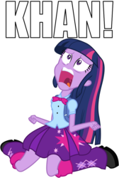 Size: 680x1010 | Tagged: safe, artist:masem, twilight sparkle, equestria girls, g4, my little pony equestria girls, background removed, caption, exploitable meme, female, image macro, khaaaaaaan, khan, simple background, solo, star trek, star trek ii: the wrath of khan, transparent background, twiscream