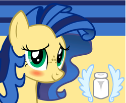 Size: 550x450 | Tagged: artist needed, safe, oc, oc only, oc:milky way, pony, blushing, female, mare, solo