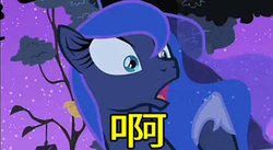 Size: 1314x720 | Tagged: safe, edit, screencap, princess luna, g4, abaj, chinese, duwang, jojo's bizarre adventure, needs more jpeg