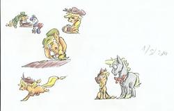 Size: 2303x1476 | Tagged: safe, artist:394vikingpinkiepie, applejack, rarity, oc, g4, traditional art