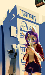 Size: 1024x1707 | Tagged: safe, artist:swomswom, rarity, anthro, g4, building, cellphone